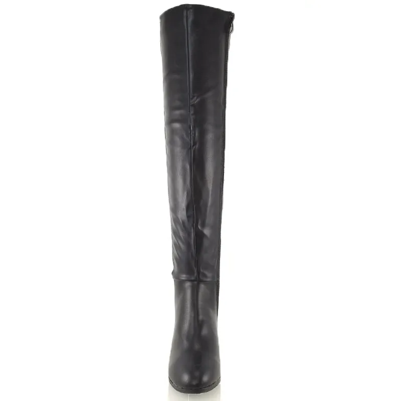 LEGS-ELEVEN FLAT ELASTICATED BACK PANELS OVER THE KNEE BOOTS IN BLACK PU sold by XYlondon product image thumbnail 4