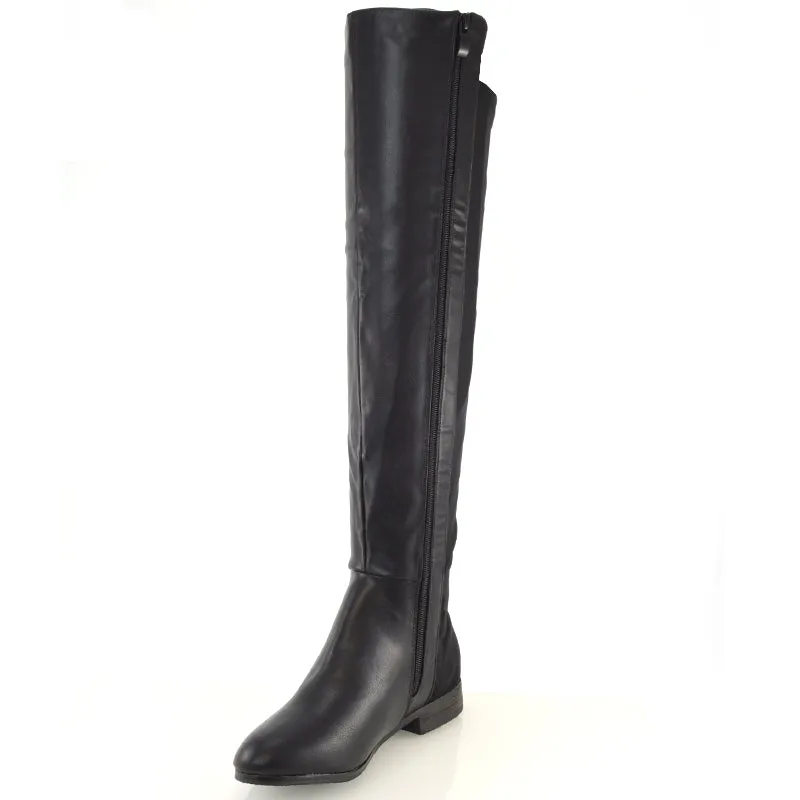 LEGS-ELEVEN FLAT ELASTICATED BACK PANELS OVER THE KNEE BOOTS IN BLACK PU sold by XYlondon product image thumbnail 3