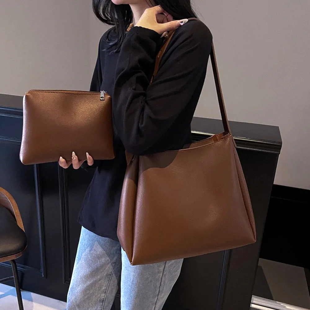 Sofia Women's Faux Leather Tote Bag With Adjustable Shoulder Strap in Brown sold by XYlondon product image thumbnail 4