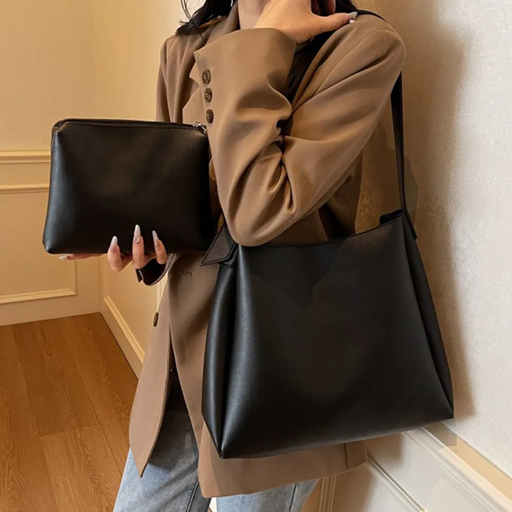 Sofia Women's Faux Leather Tote Bag With Adjustable Shoulder Strap in Black sold by XYlondon product image thumbnail 3