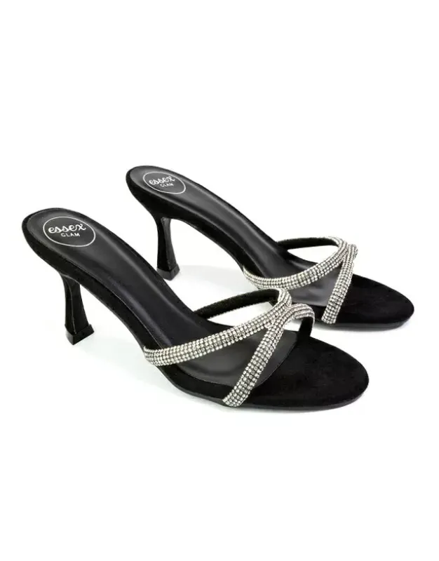 Paxton Diamante Strappy Mid High Heel Party Stiletto Mule Sandals In Black made by XYlondon