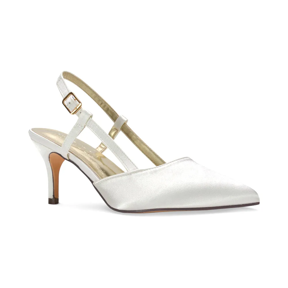 Karla Mid Heel Stilettos Pointed Toe Bridal Slingback Court Shoes in Ivory Satin sold by XYlondon product image thumbnail 4