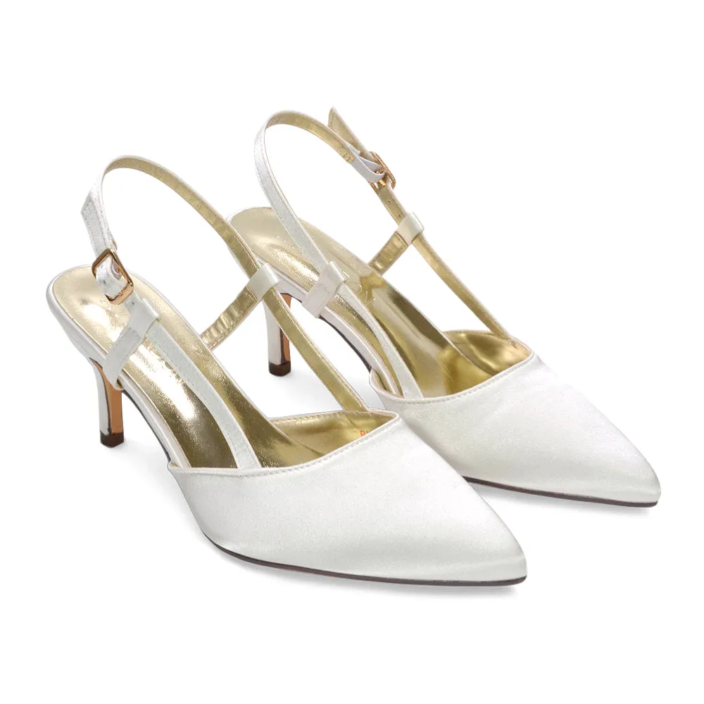 Karla Mid Heel Stilettos Pointed Toe Bridal Slingback Court Shoes in Ivory Satin sold by XYlondon product image thumbnail 3