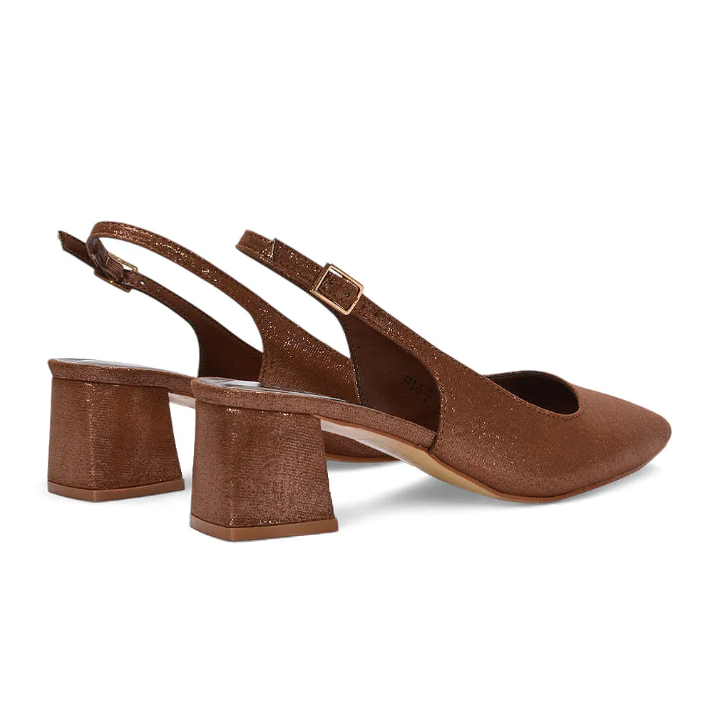 Monroe Slingback Mid Block Heel Pointed Toe Court Shoes in Brown Shimmer sold by XYlondon product image thumbnail 2