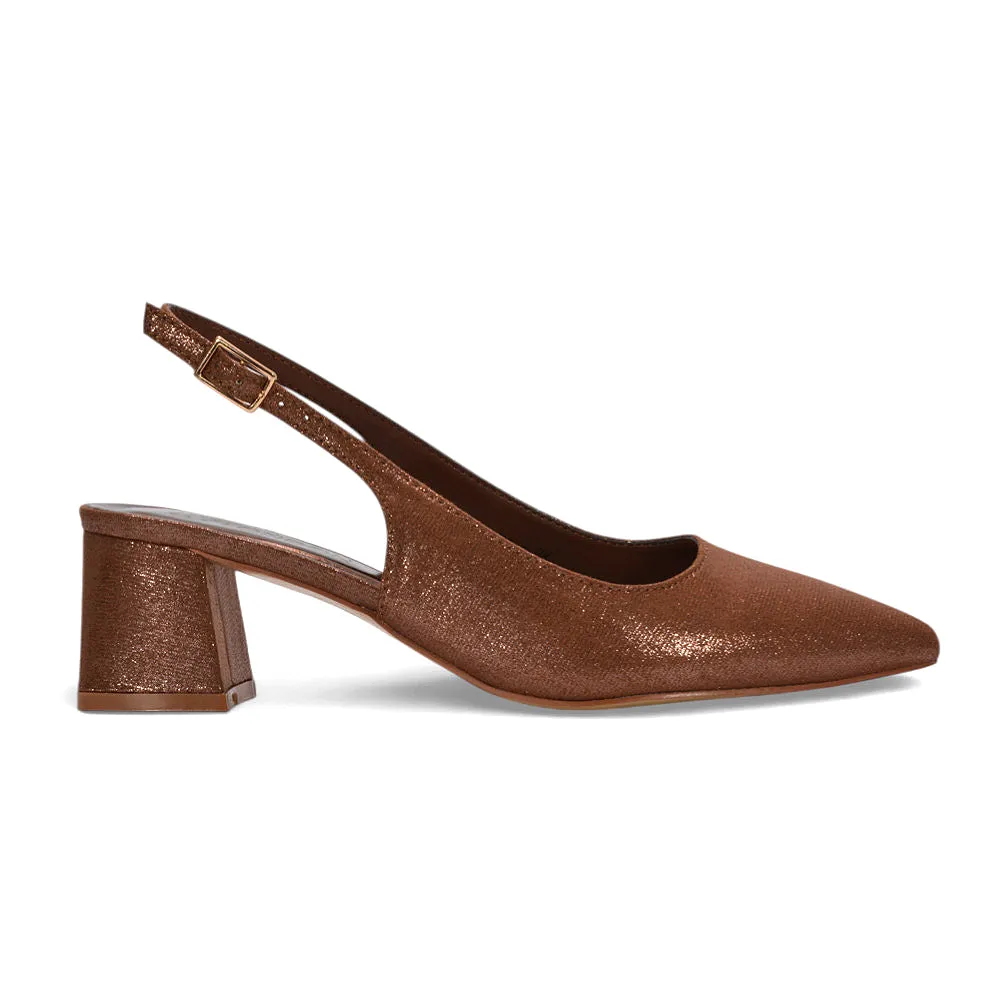 Monroe Slingback Mid Block Heel Pointed Toe Court Shoes in Brown Shimmer sold by XYlondon product image thumbnail 4