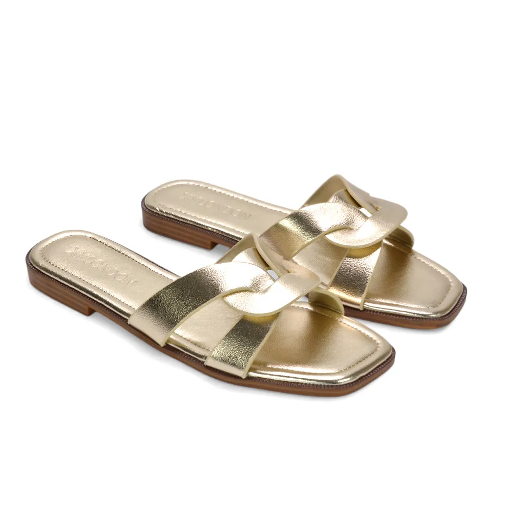 Amalie Women’s Flat Slip-On Slider Sandals for Summer in Gold Metallic sold by XYlondon product image thumbnail 3