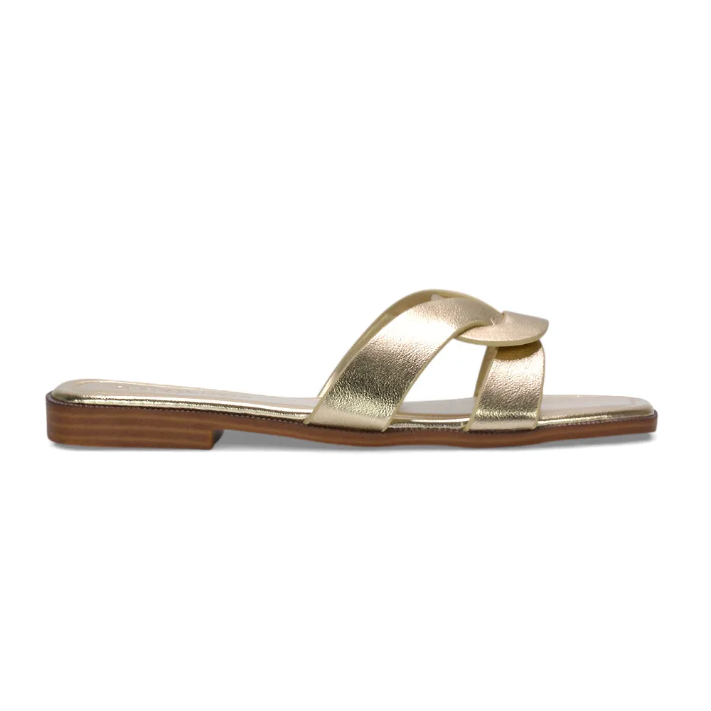 Amalie Women’s Flat Slip-On Slider Sandals for Summer in Gold Metallic sold by XYlondon product image thumbnail 4