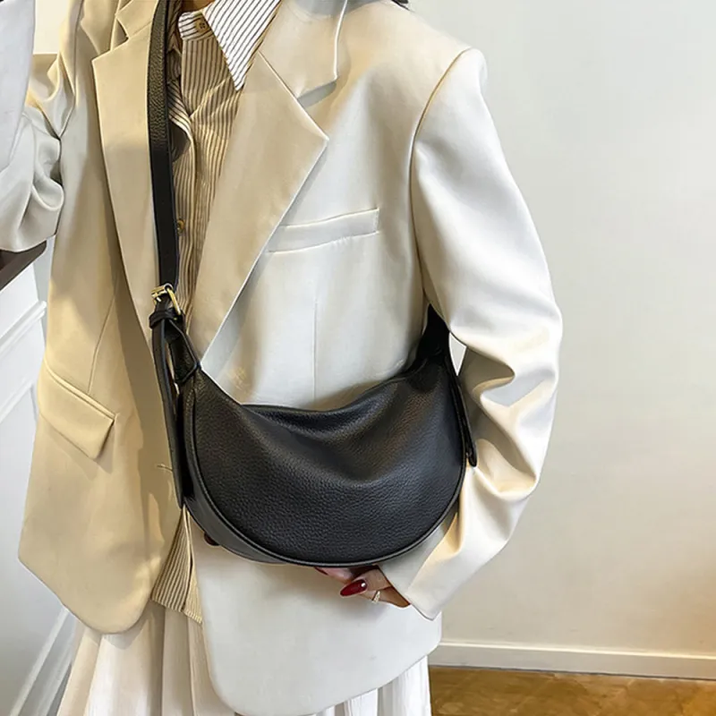 Kacie Crescent Shape Shoulder Bag With Crossbody Strap in Black made by XYlondon
