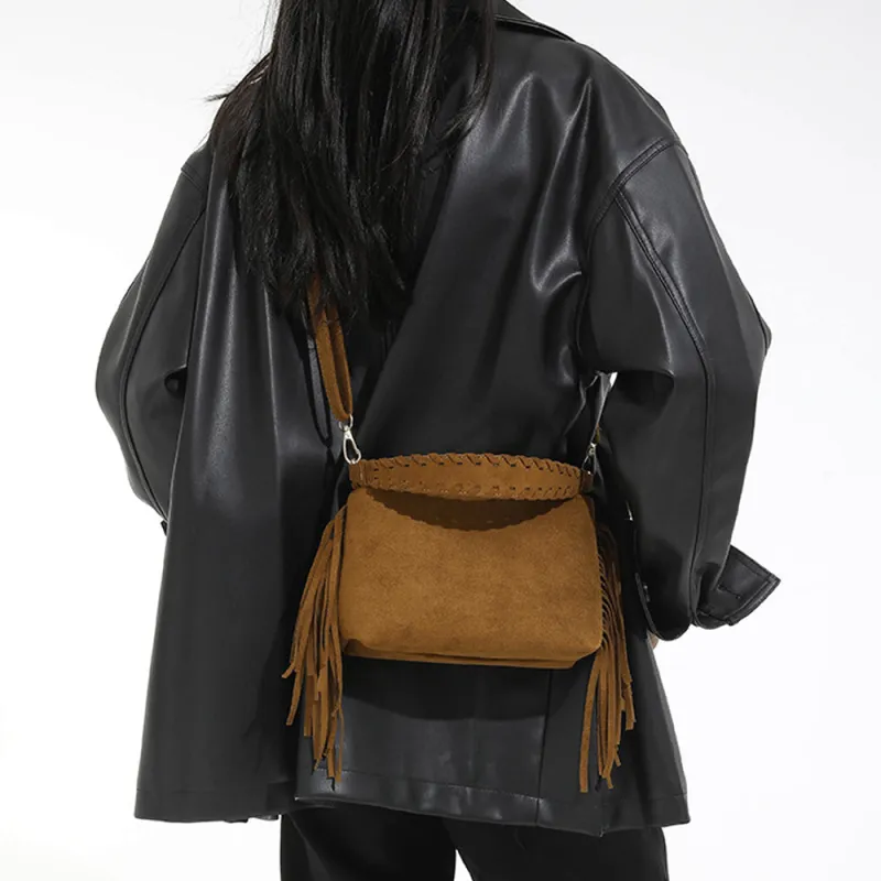 Vivienne Western Fringe Side Tassel Crossbody Bag With Shoulder Strap in Tan made by XYlondon