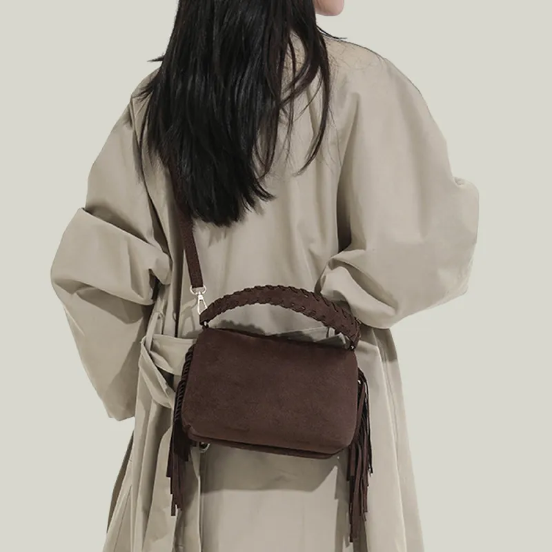 Vivienne Western Fringe Side Tassel Crossbody Bag With Shoulder Strap in Brown made by XYlondon
