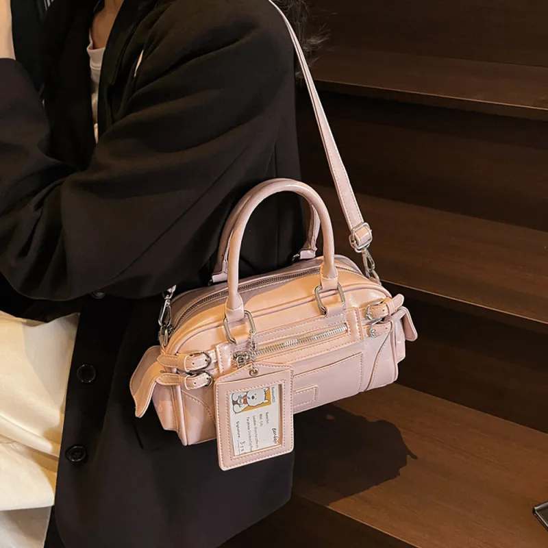 Faye Small Zip Crossbody Tote Bag With Handle in Pink made by XYlondon