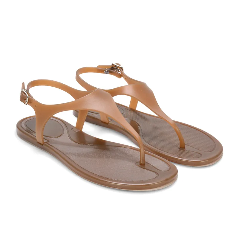 Kaylee Jelly T-Bar Strappy Flat Jelly Sandals With Toe Post in Coffee made by XYlondon