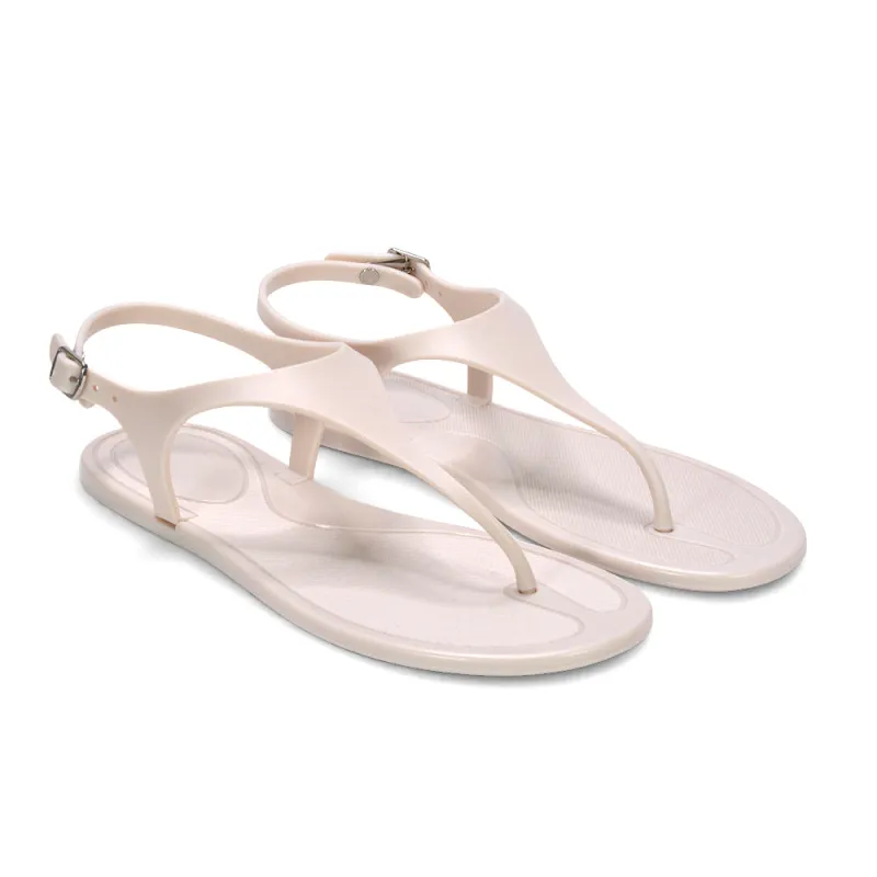 Kaylee Jelly T-Bar Strappy Flat Jelly Sandals With Toe Post in Beige made by XYlondon