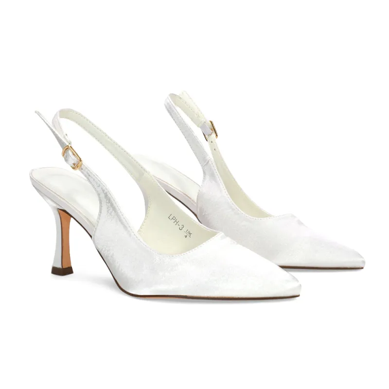 Valerie Stiletto High Heel Closed Toe Slingback Bridal Court Shoes in Ivory Satin made by XYlondon