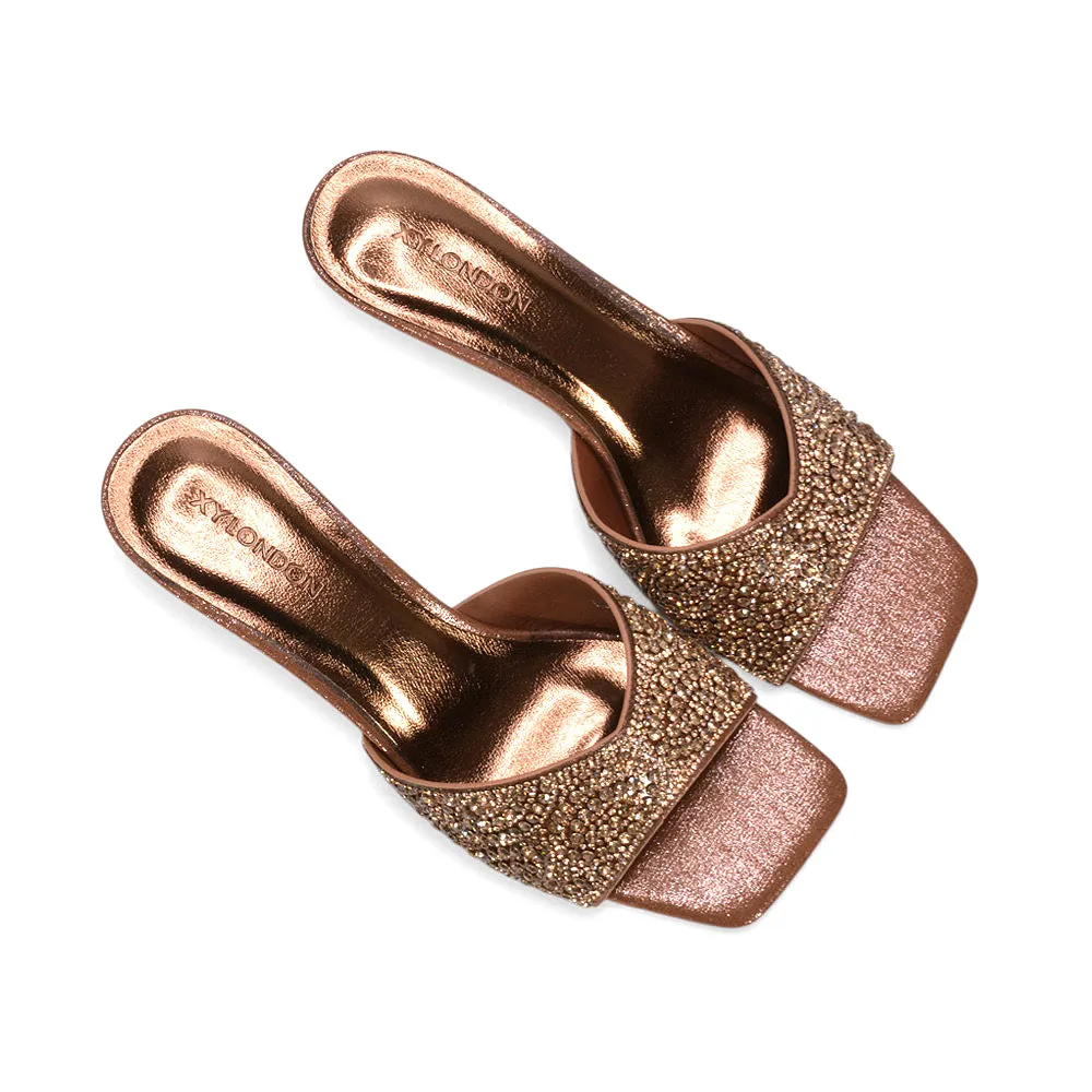 Ottilie Crystal Embellished Sparkly Kitten Heeled Sandal Mules in Bronze sold by XYlondon product image thumbnail 3