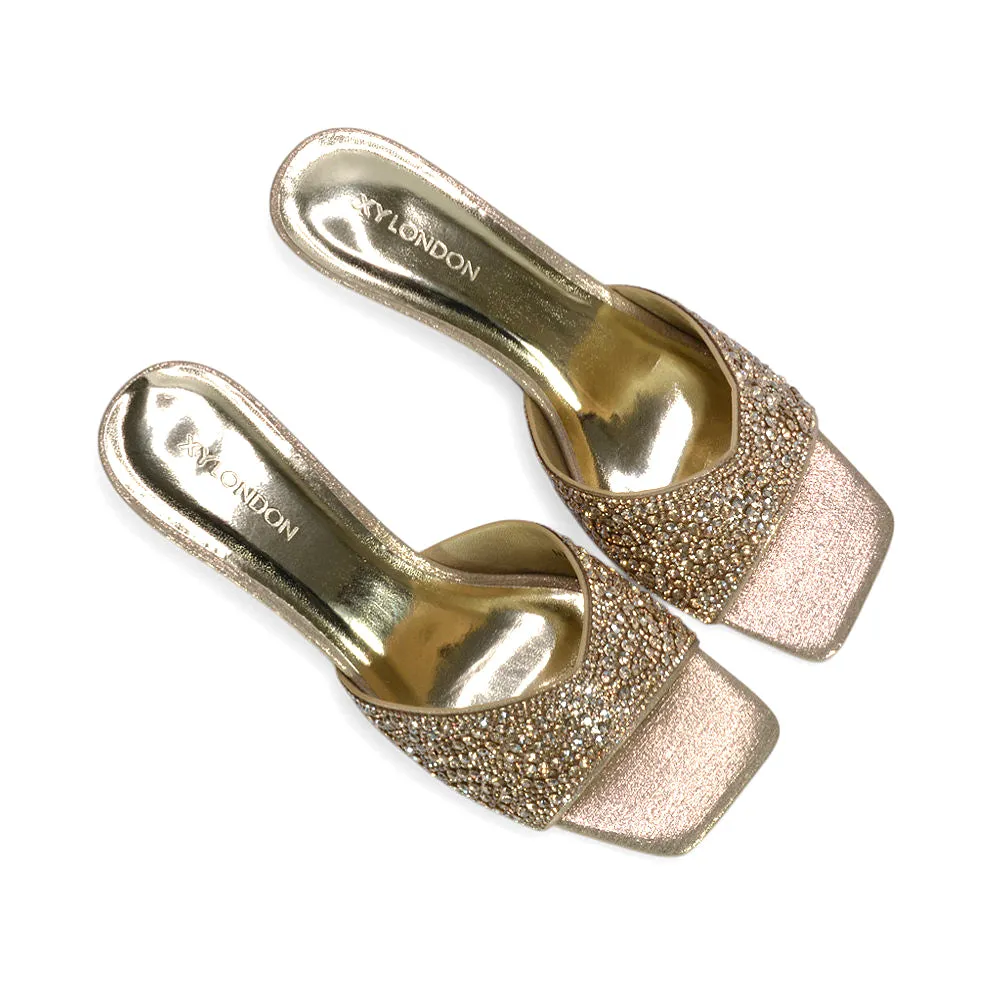 Ottilie Crystal Embellished Sparkly Kitten Heeled Sandal Mules in Gold sold by XYlondon product image thumbnail 5