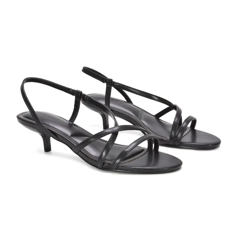 Kristen Slip On Strappy Slingback Kitten Heeled Sandals in Black Synthetic Leather made by XYlondon