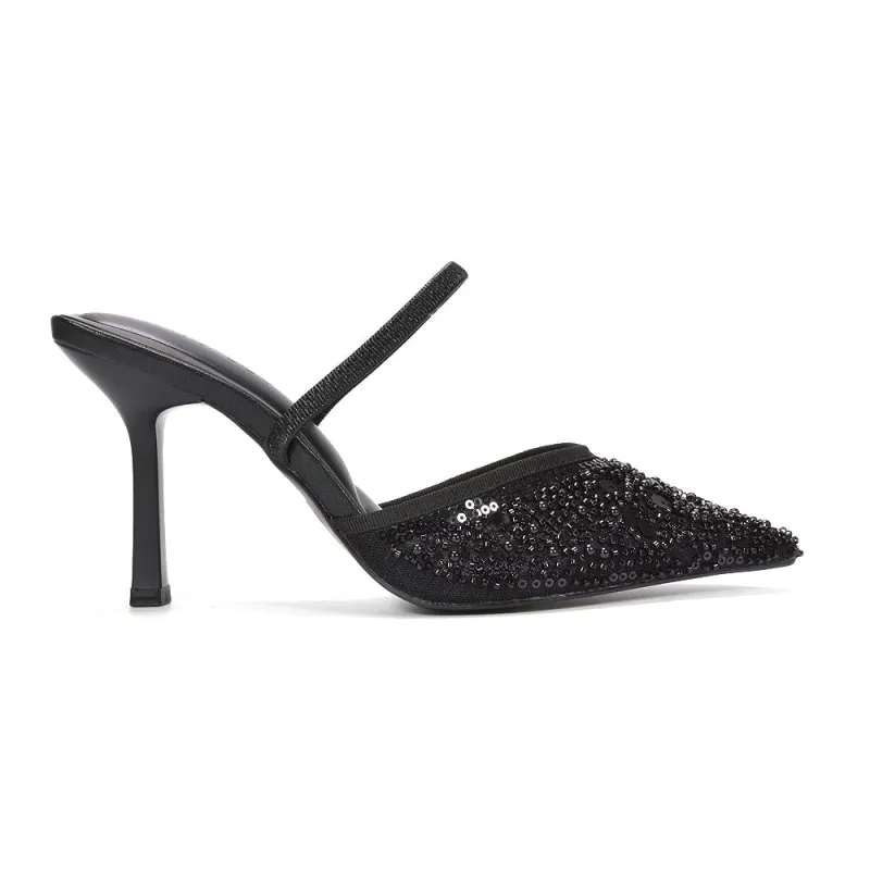 Noah Slingback Stiletto High Heel Rhinestone Embellished Sparkly Court Shoes in Brown made by XYlondon