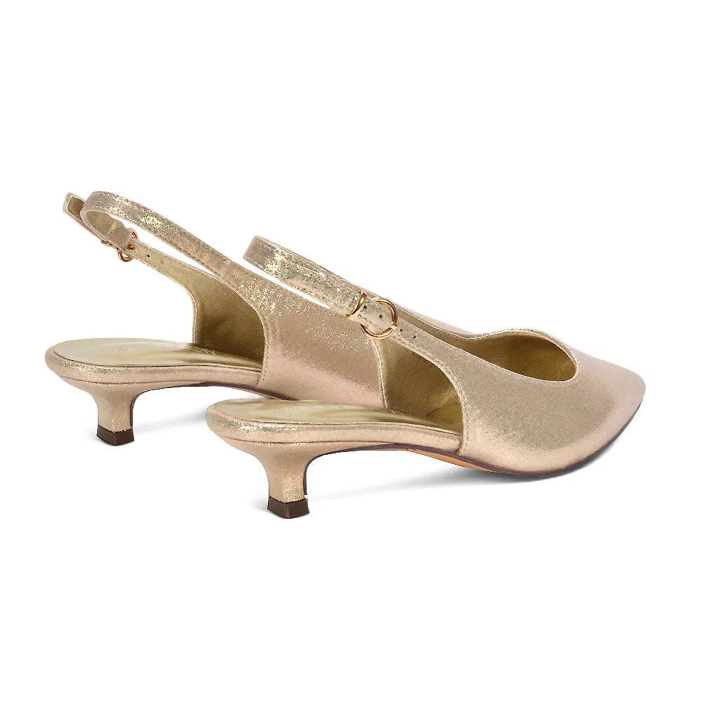 Frances Slingback Kitten Heel Pointed Toe Court Shoes in Gold Shimmer sold by XYlondon product image thumbnail 5