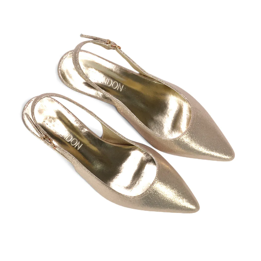 Frances Slingback Kitten Heel Pointed Toe Court Shoes in Gold Shimmer sold by XYlondon product image thumbnail 3