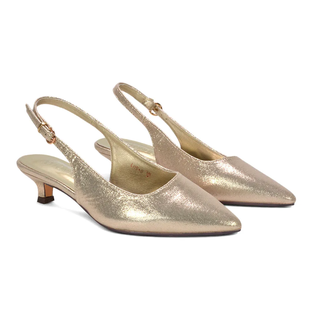 Frances Slingback Kitten Heel Pointed Toe Court Shoes in Gold Shimmer sold by XYlondon product image thumbnail 4