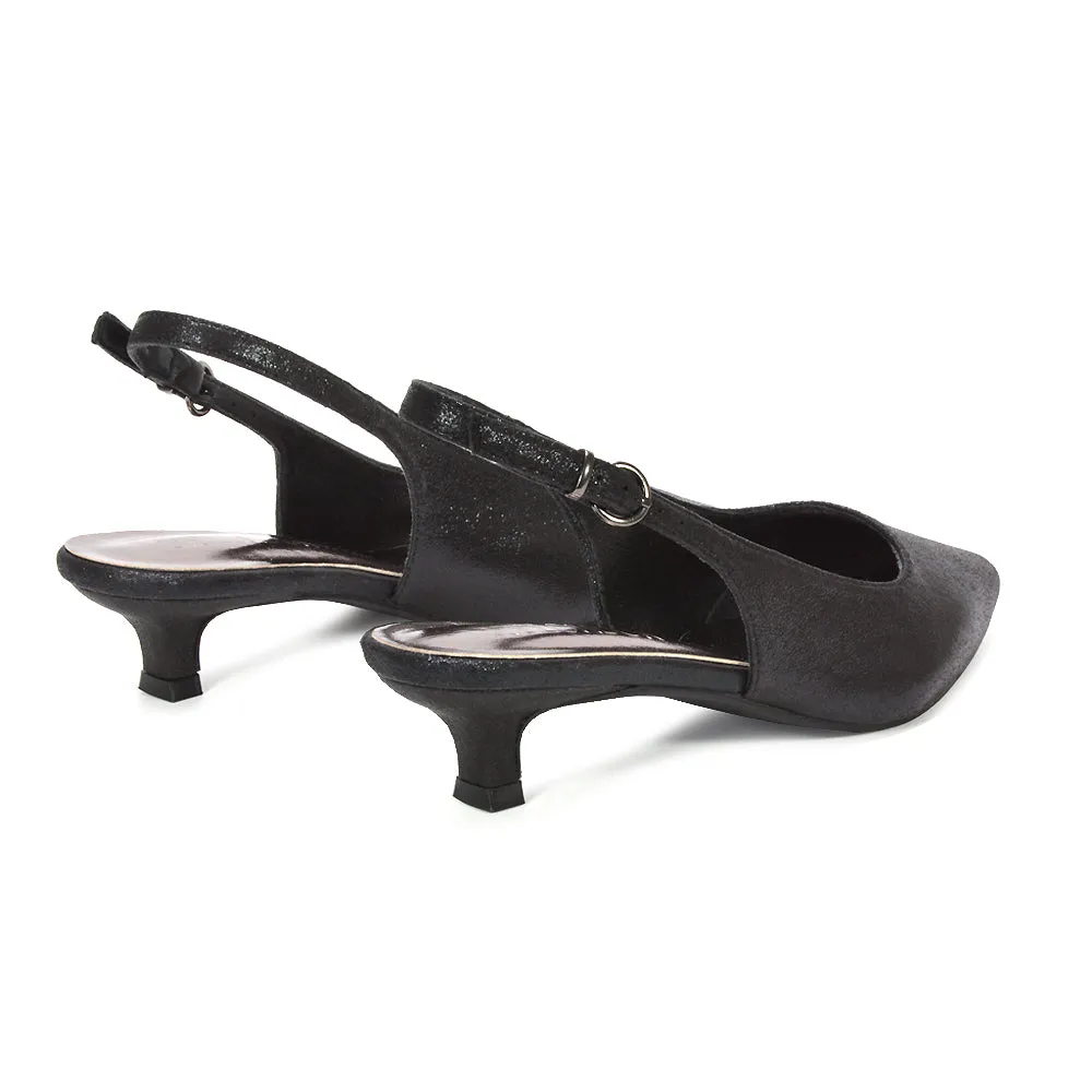 Frances Slingback Kitten Heel Pointed Toe Court Shoes in Black Shimmer sold by XYlondon product image thumbnail 4