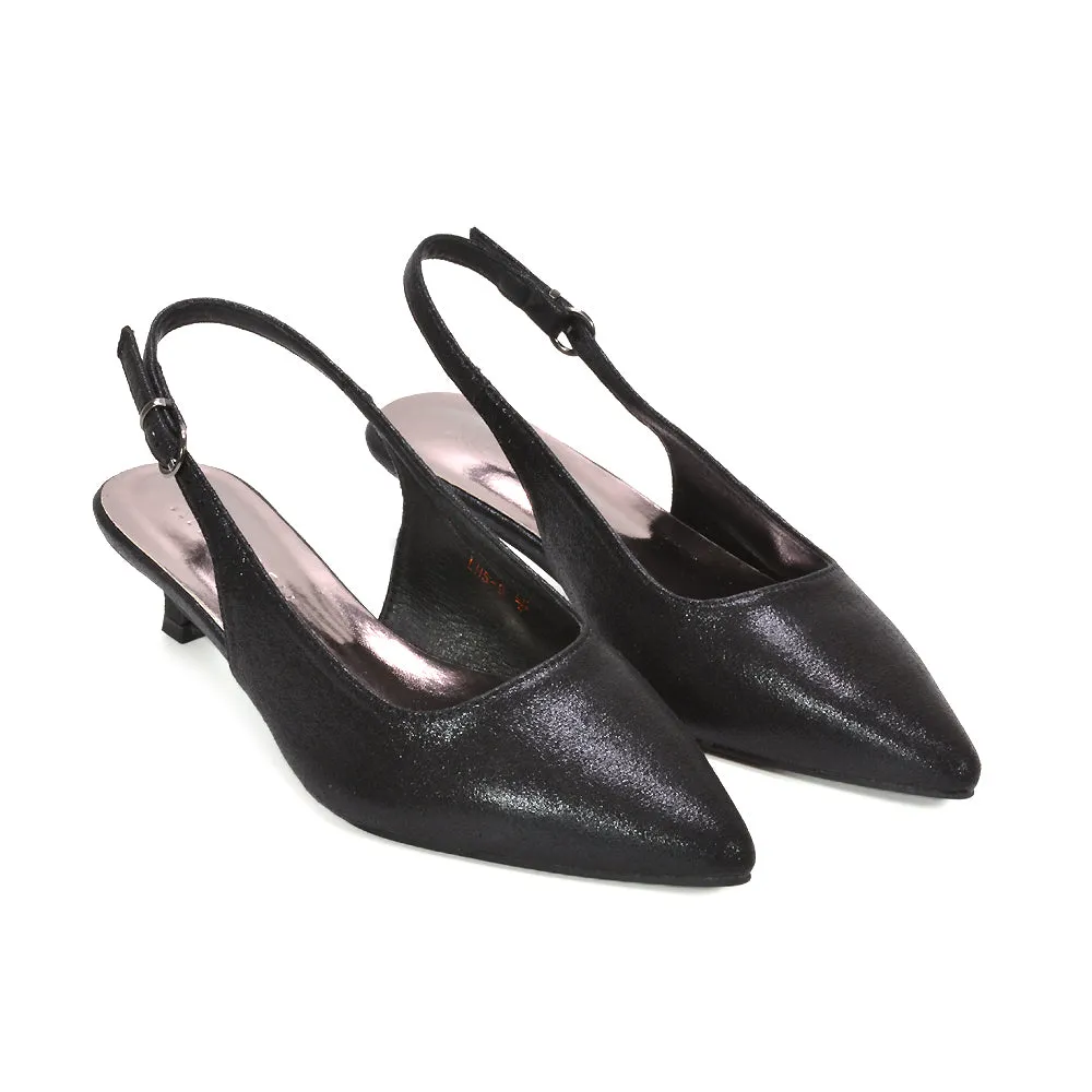 Frances Slingback Kitten Heel Pointed Toe Court Shoes in Black Shimmer sold by XYlondon product image thumbnail 5
