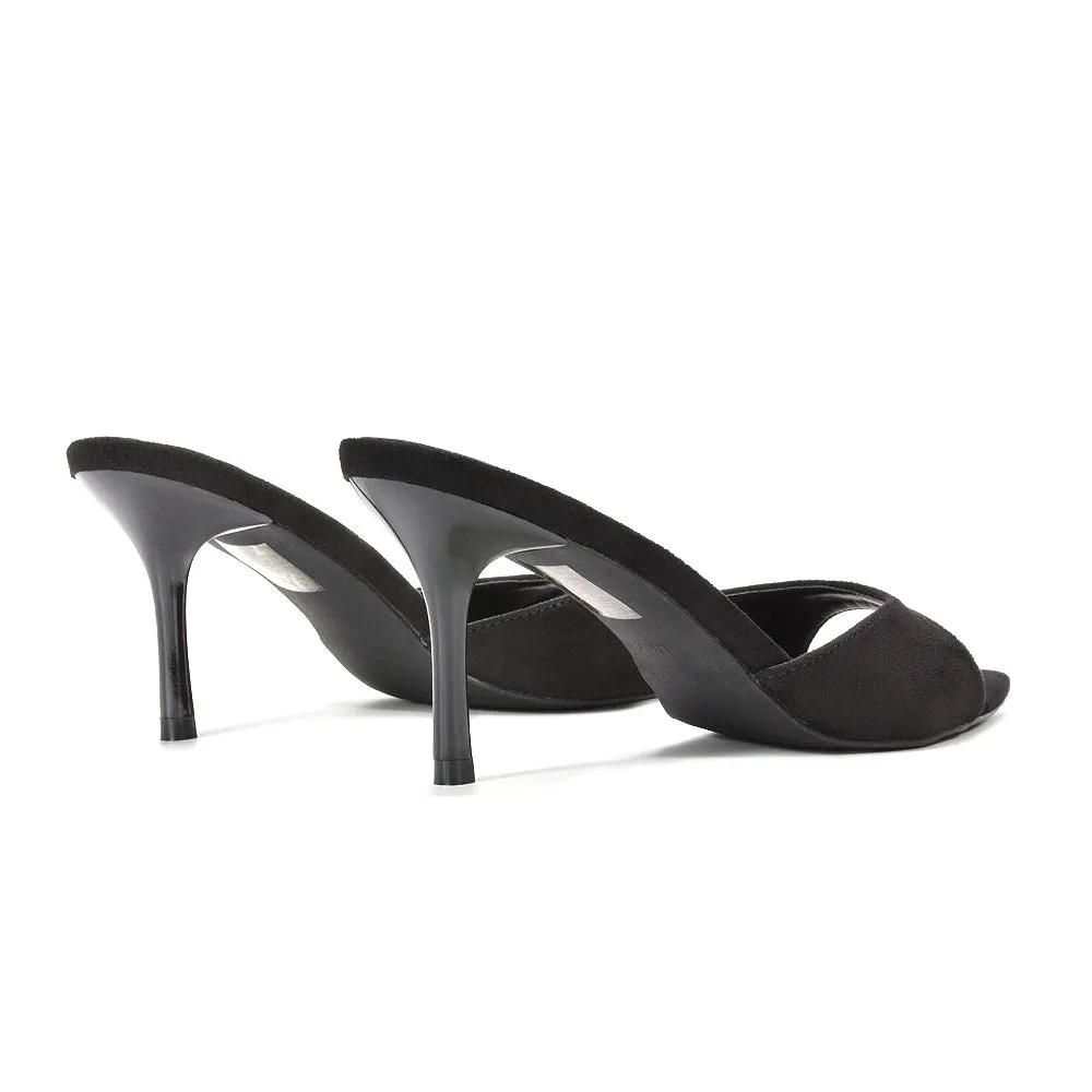 Clea Mid Heel Slip On Pointed Toe Mule Heeled Sandals in Black Faux Suede sold by XYlondon product image thumbnail 4