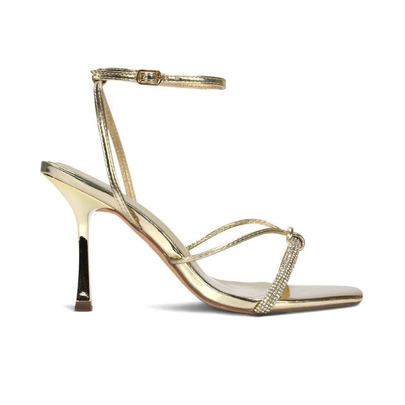 Maple Sparkly Diamante Strappy Stiletto High Heel in Gold Metallic made by XYlondon