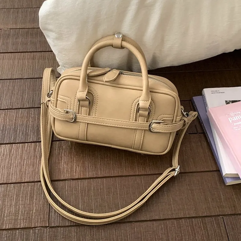 Kristy Mini Top Handle Zip Up Bag With Crossbody Strap in Taupe made by XYlondon