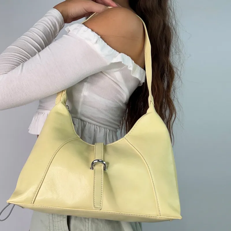Elise Chic Structured Shoulder Bag With Top Handle in Yellow made by XYlondon