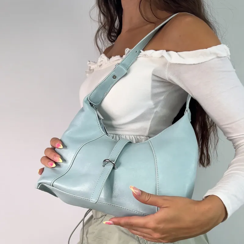 Elise Chic Structured Shoulder Bag With Top Handle in Blue made by XYlondon