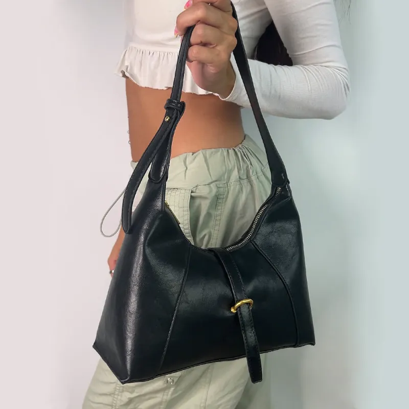 Elise Chic Structured Shoulder Bag With Top Handle in Black made by XYlondon