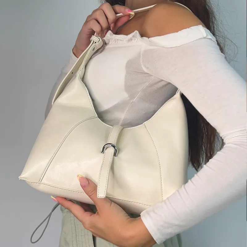 Elise Chic Structured Shoulder Bag With Top Handle in Beige made by XYlondon