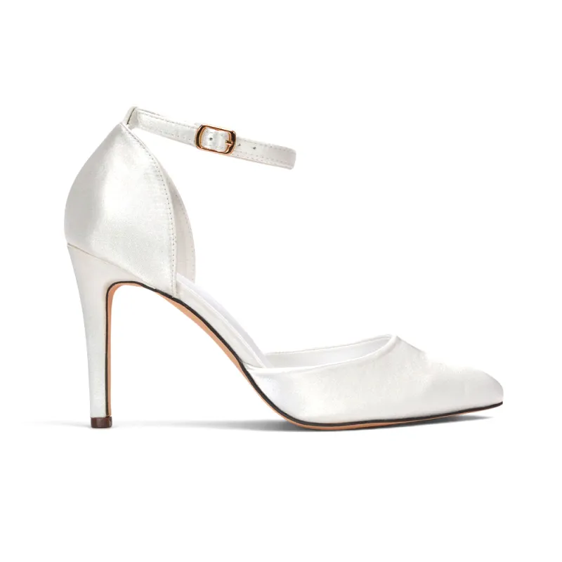 Ami High Heel Stilettos Pointed Toe Strappy Court Shoes in Ivory Satin made by XYlondon
