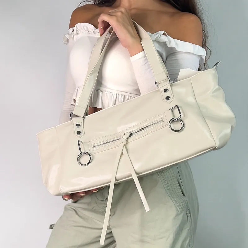 Leni Large Zip Up Everyday Shoulder Bag in Beige made by XYlondon