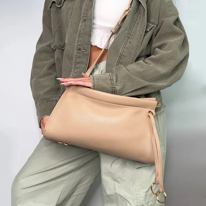 Kennedy Structured Shoulder Clutch Bag in Khaki made by XYlondon