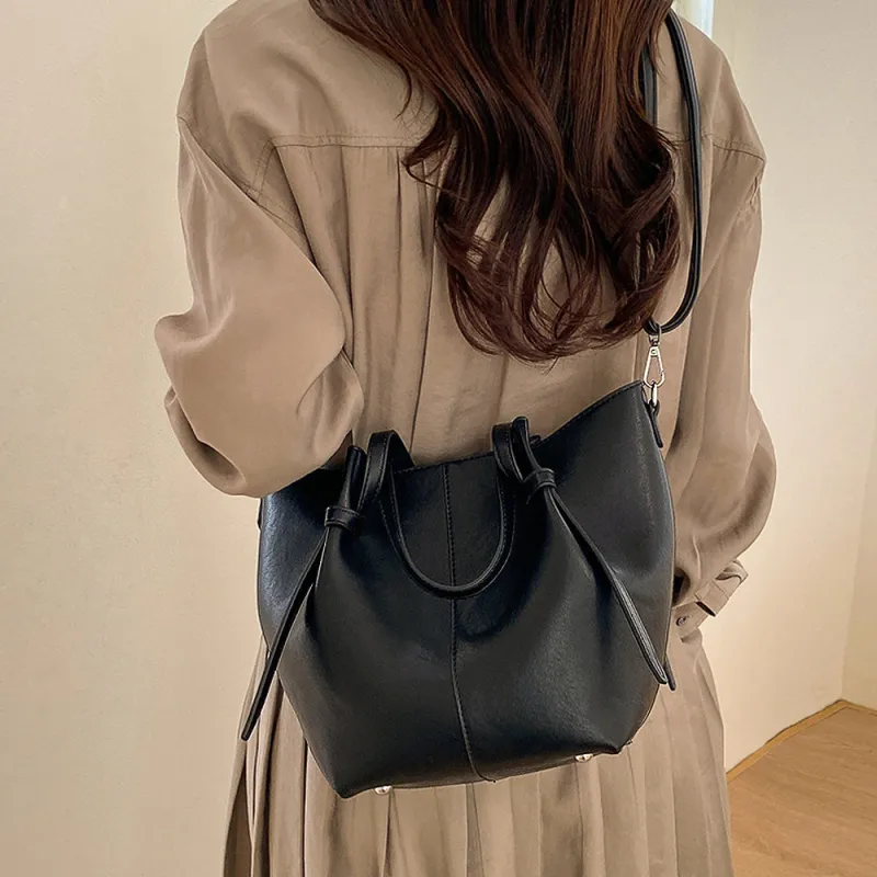 Estella Shoulder Tote Handbag With Crossbody Strap in Black made by XYlondon
