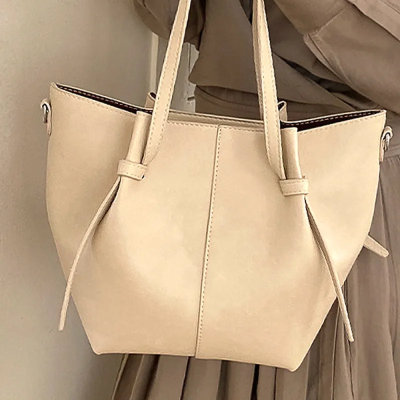 Estella Shoulder Tote Handbag With Crossbody Strap in Beige made by XYlondon