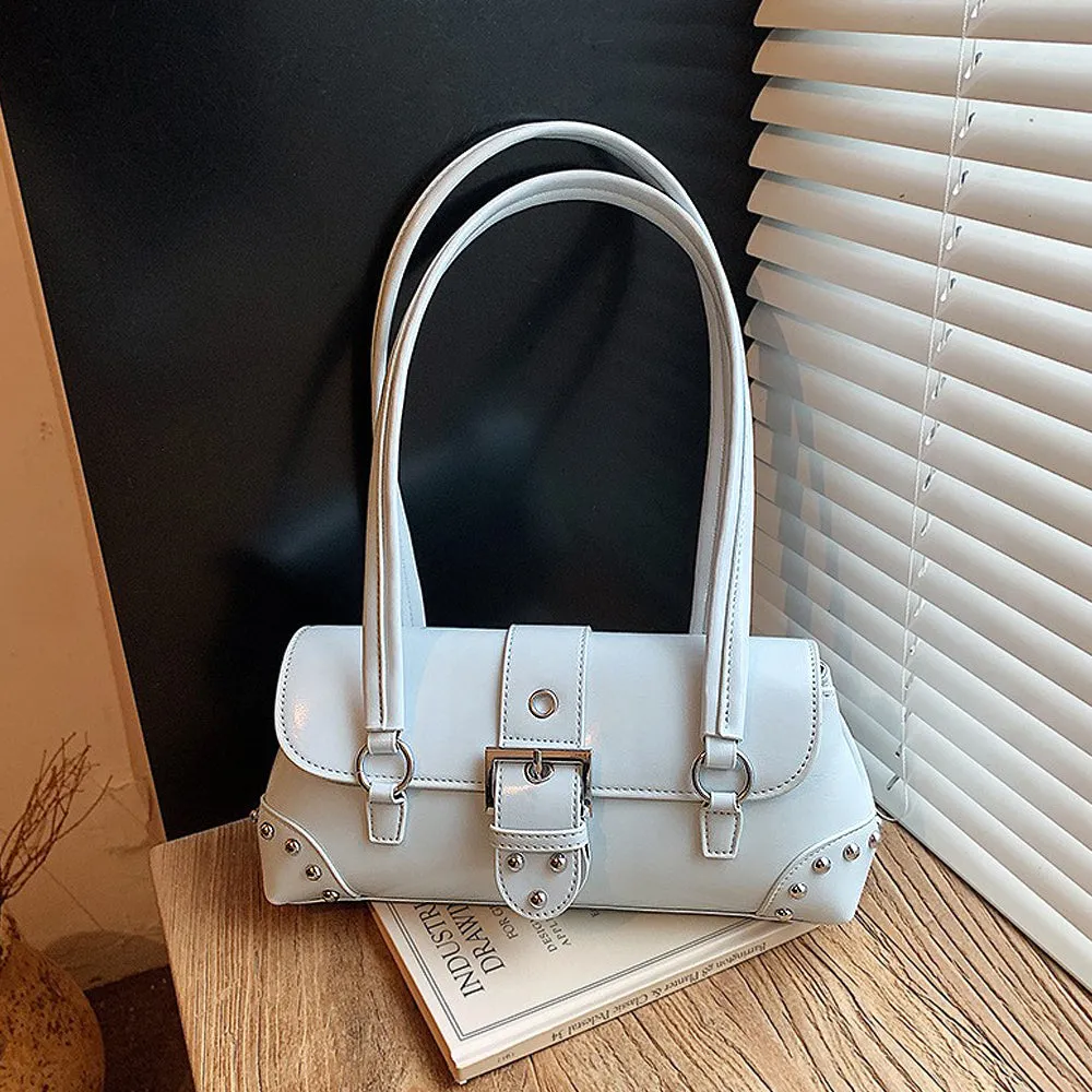 Caria Studded Faux Leather Structured Shoulder Bag With Belt in Blue sold by XYlondon product image thumbnail 4