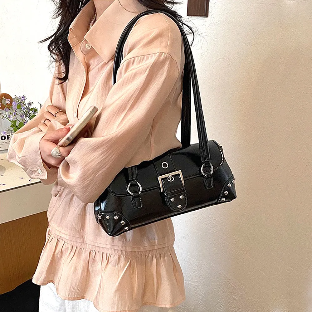 Caria Studded Faux Leather Structured Shoulder Bag With Belt in Black sold by XYlondon product image thumbnail 2