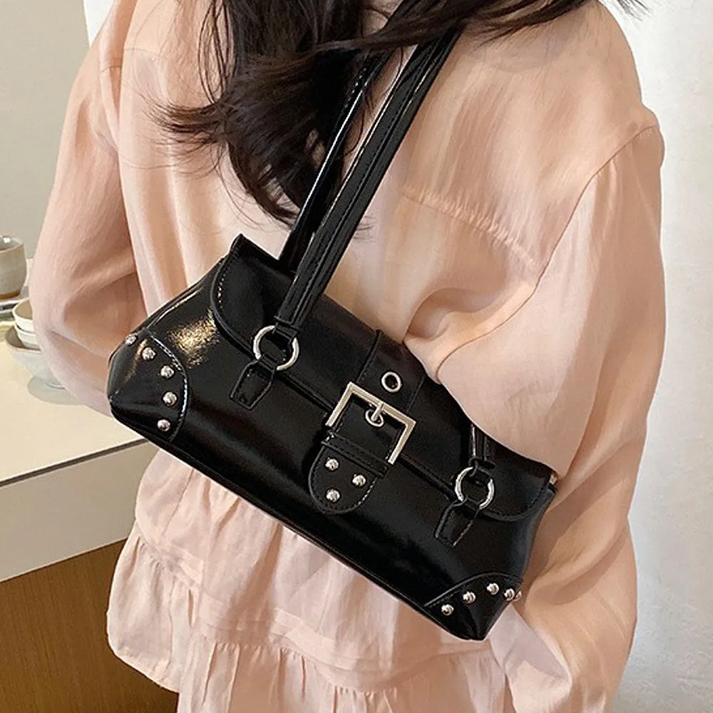 Caria Studded Faux Leather Structured Shoulder Bag With Belt in Black sold by XYlondon product image thumbnail 3