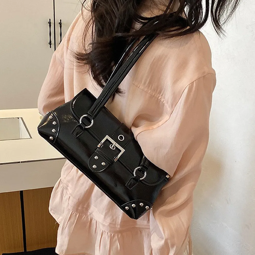 Caria Studded Faux Leather Structured Shoulder Bag With Belt in Black sold by XYlondon product image thumbnail 4