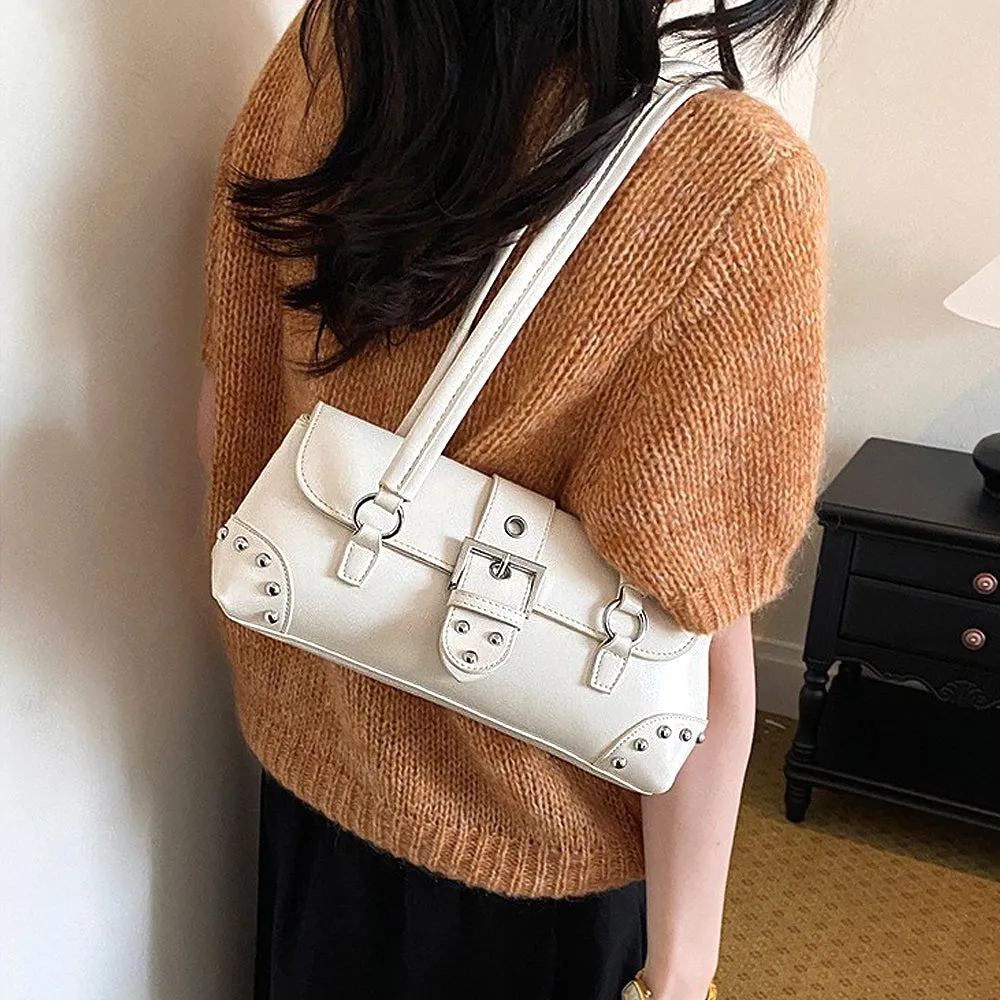 Caria Studded Faux Leather Structured Shoulder Bag With Belt in Beige sold by XYlondon product image thumbnail 3