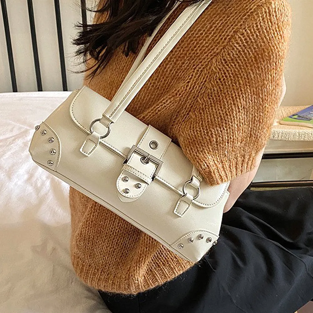 Caria Studded Faux Leather Structured Shoulder Bag With Belt in Beige sold by XYlondon product image thumbnail 4