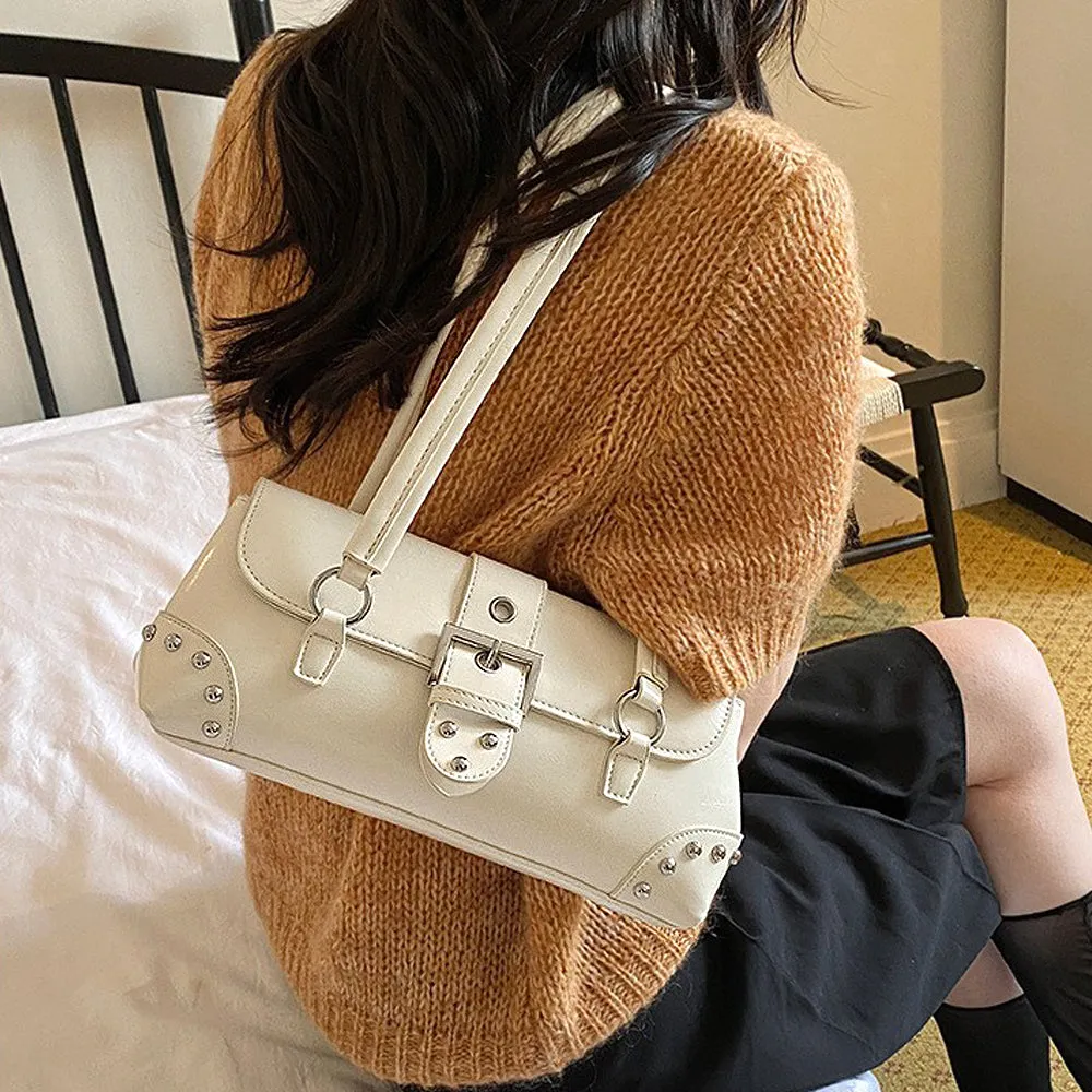 Caria Studded Faux Leather Structured Shoulder Bag With Belt in Beige sold by XYlondon product image thumbnail 2