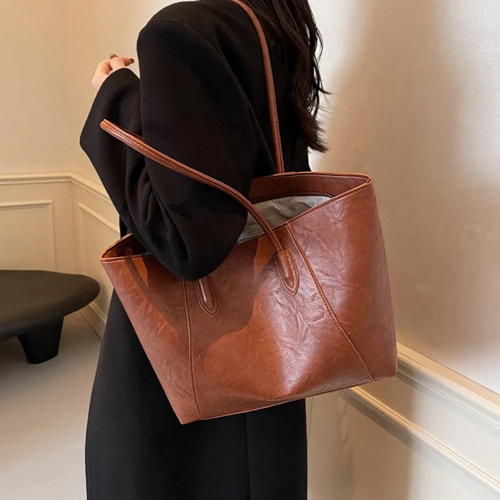 Eli Faux Leather Large Shoulder Tote Bag in Tan sold by XYlondon product image thumbnail 4