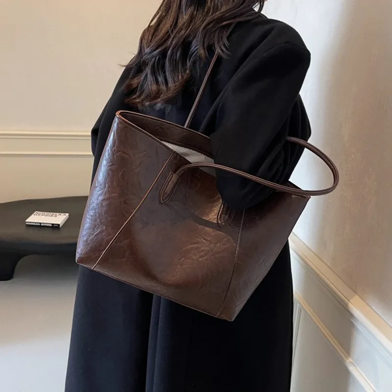 Eli Faux Leather Large Shoulder Tote Bag in Brown made by XYlondon