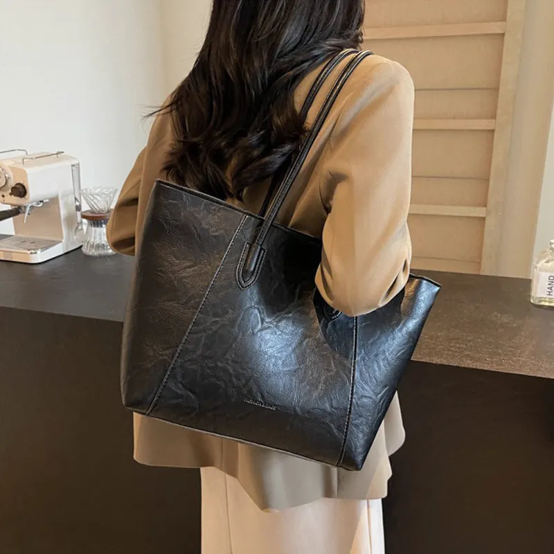 Eli Faux Leather Large Shoulder Tote Bag in Black made by XYlondon