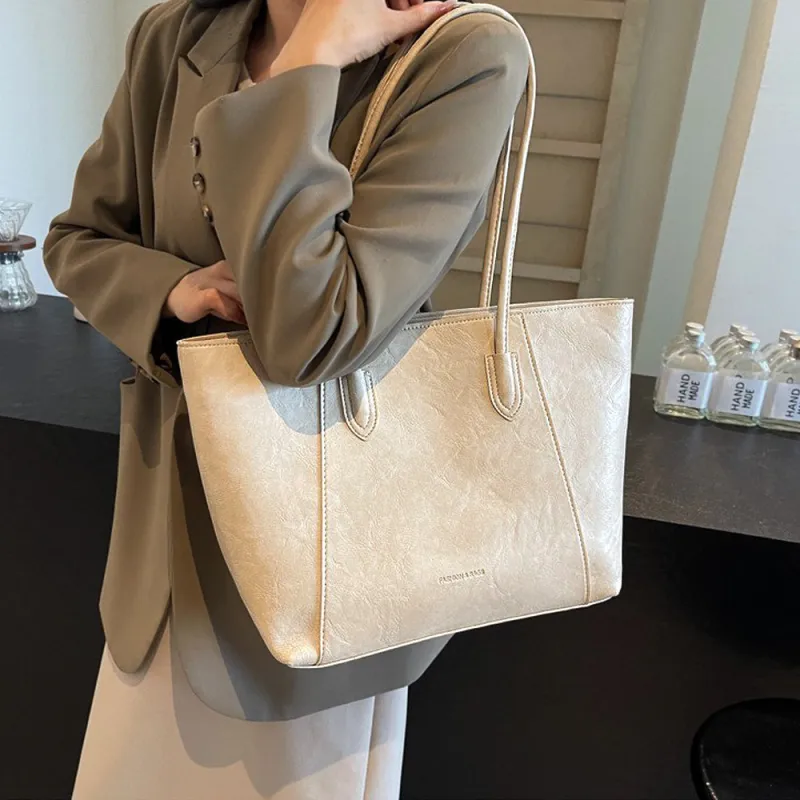 Eli Faux Leather Large Shoulder Tote Bag in Beige made by XYlondon
